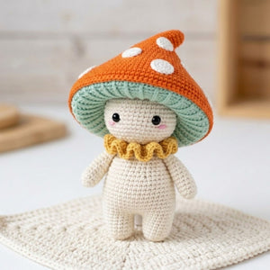 Crochet Mushroom Doll Plush, Handmade Amigurumi Toadstool Stuffed Toy, Cute Forest Fairy Gift, Kawaii Nursery Decor, Size 4-12 Inch Soft Toy