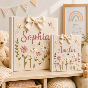 Personalized Hand Embroidered Baby Photo Album With Sleeves, Floral Butterfly Blossom Embroidered Album, Floral Baby Scrapbook, Newborn Gift