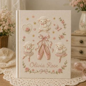 Hand Embroidered Baby Photo Album, Personalized Ballet Lamb Baby Book, Ballerina Nursery Keepsake, Custom Name Girl Baby Shower Gift