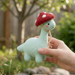 Crochet Dinosaur Plush, Mushroom Hat Dino Amigurumi, Handmade Stuffed Animal, Cute Nursery Decor, Kawaii Baby Gift Soft Toy, Sizes 4-12 Inch