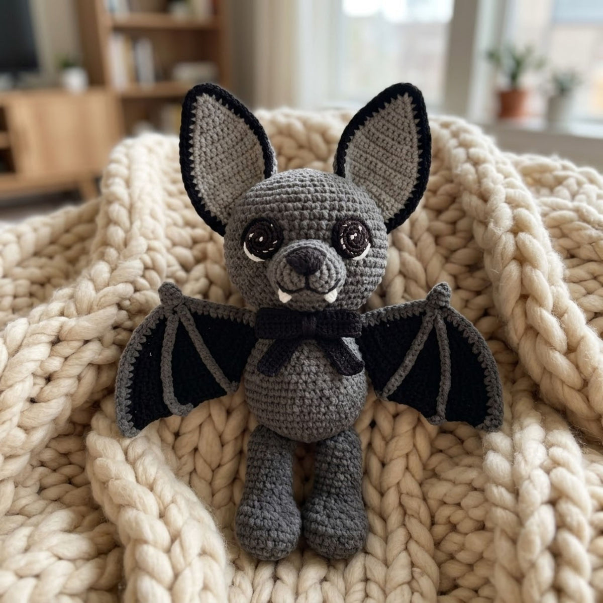 Crochet Bat Plush, Handmade Amigurumi Bat Doll, Gothic Kawaii Stuffed Animal, Halloween Nursery Decor, Cute Vampire Bat Gift 4-12in Soft Toy