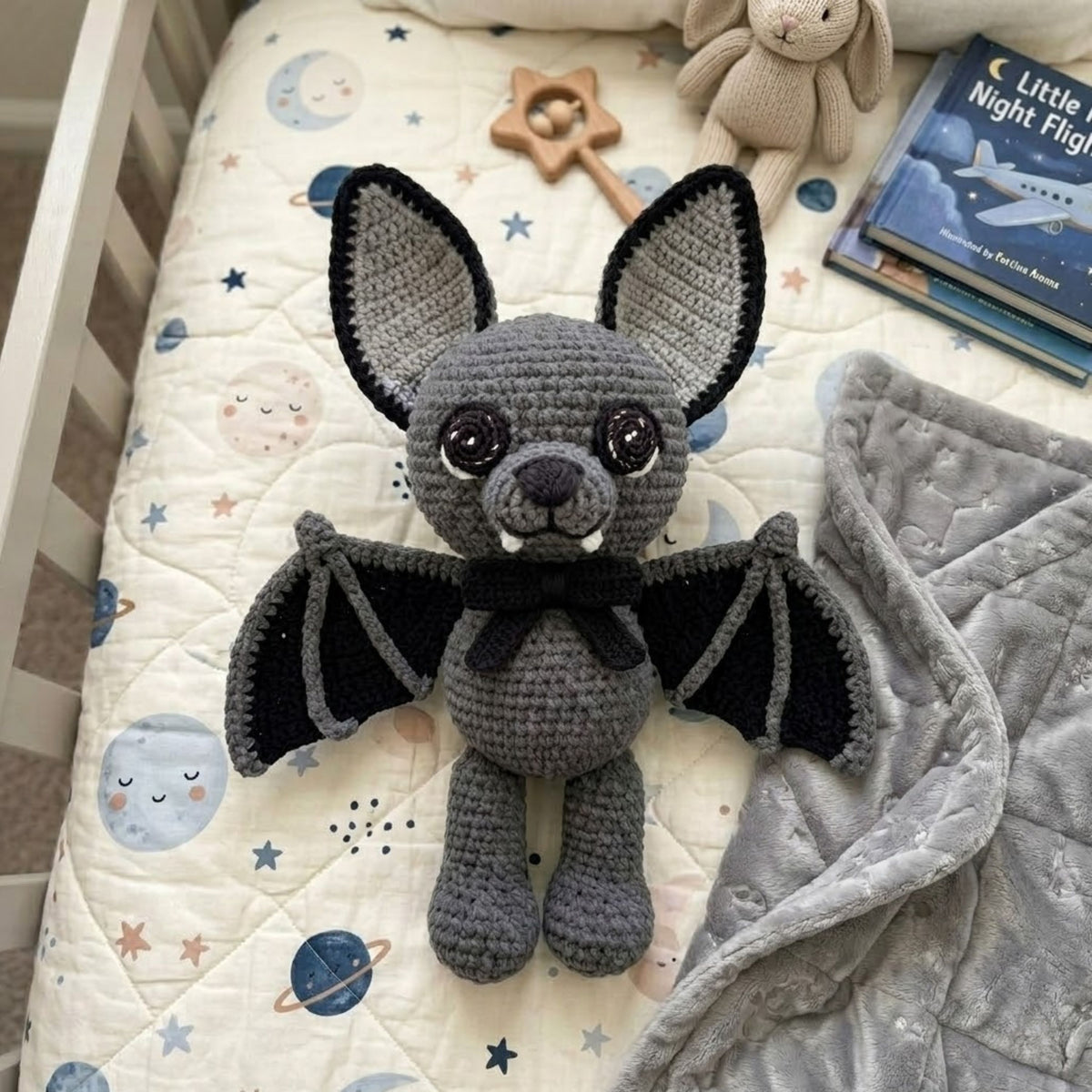 Crochet Bat Plush, Handmade Amigurumi Bat Doll, Gothic Kawaii Stuffed Animal, Halloween Nursery Decor, Cute Vampire Bat Gift 4-12in Soft Toy