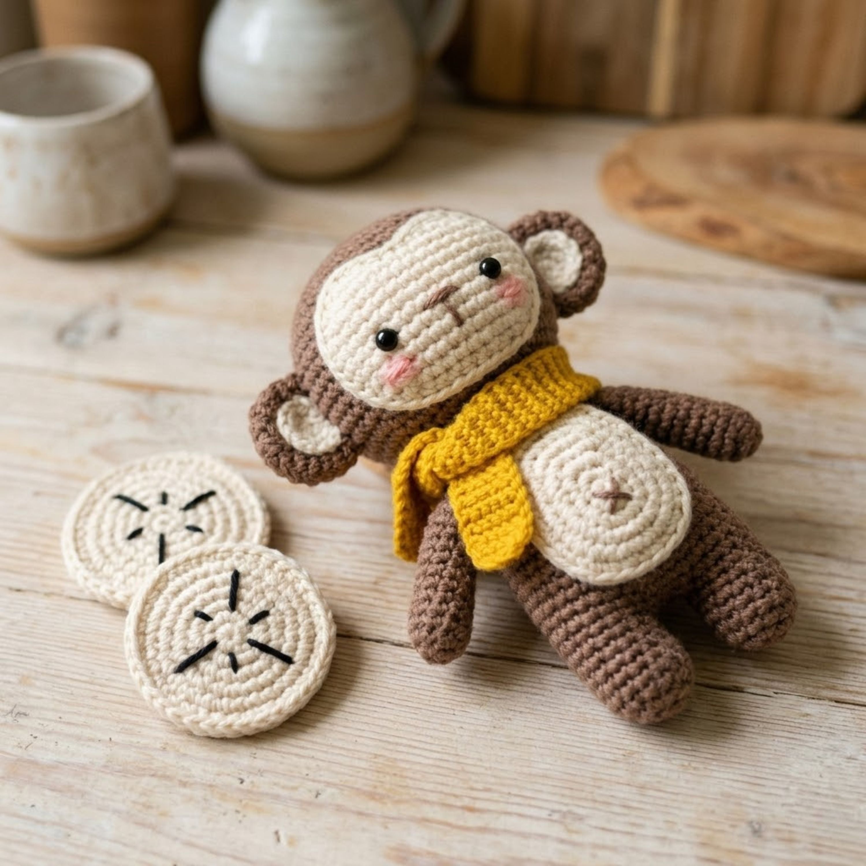 Crochet Monkey Plush, Handmade Amigurumi Monkey Doll, Cute Banana Scarf Stuffed Animal, Kawaii Nursery Gift, Soft Toy Sizes 4-12in, Kids Toy