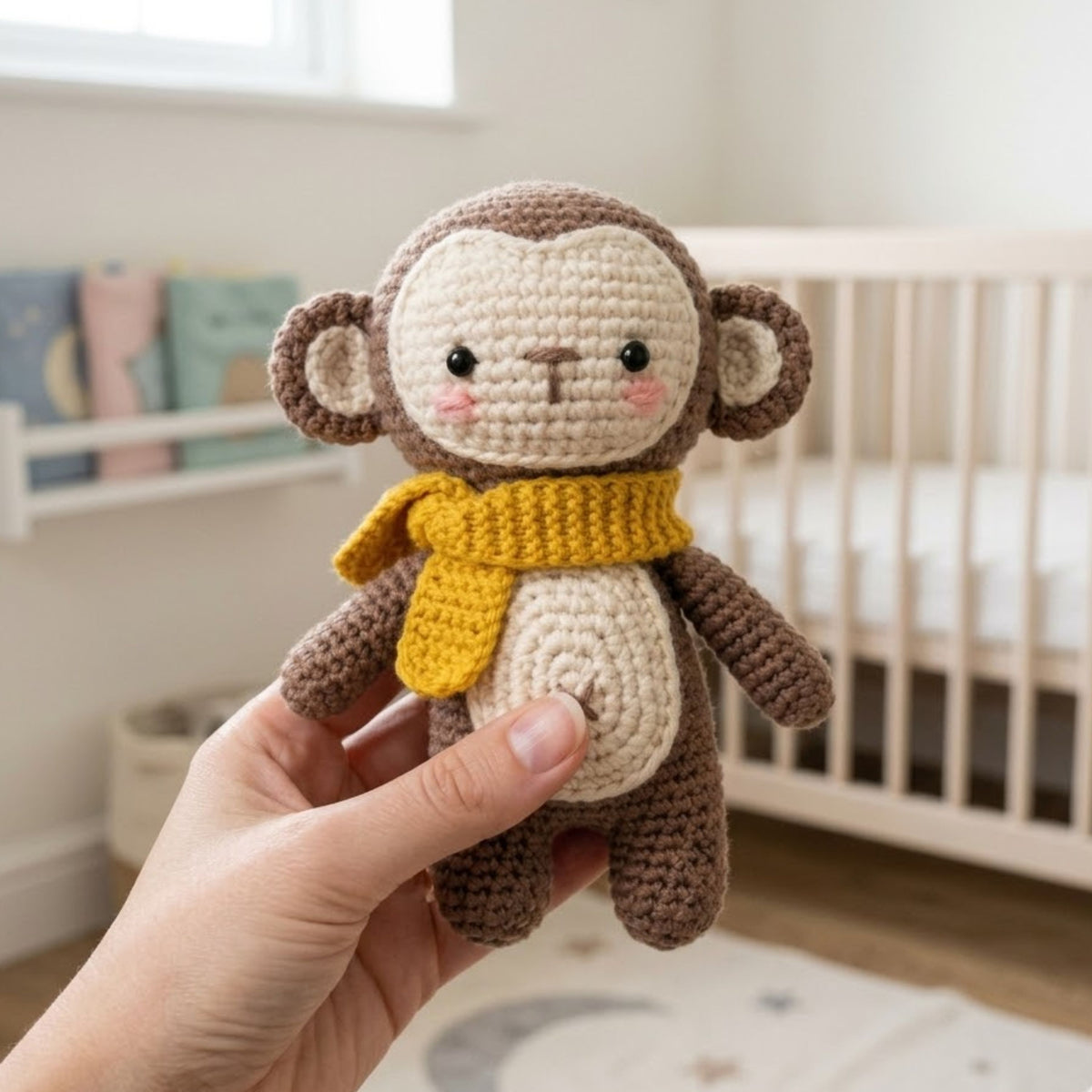 Crochet Monkey Plush, Handmade Amigurumi Monkey Doll, Cute Banana Scarf Stuffed Animal, Kawaii Nursery Gift, Soft Toy Sizes 4-12in, Kids Toy