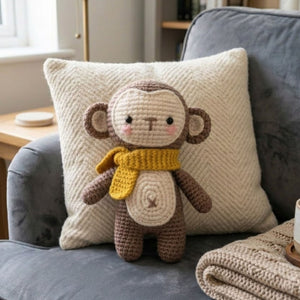Crochet Monkey Plush, Handmade Amigurumi Monkey Doll, Cute Banana Scarf Stuffed Animal, Kawaii Nursery Gift, Soft Toy Sizes 4-12in, Kids Toy