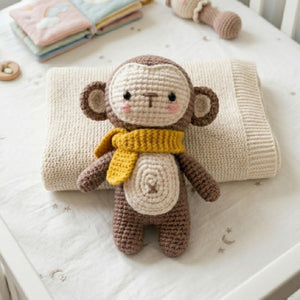 Crochet Monkey Plush, Handmade Amigurumi Monkey Doll, Cute Banana Scarf Stuffed Animal, Kawaii Nursery Gift, Soft Toy Sizes 4-12in, Kids Toy