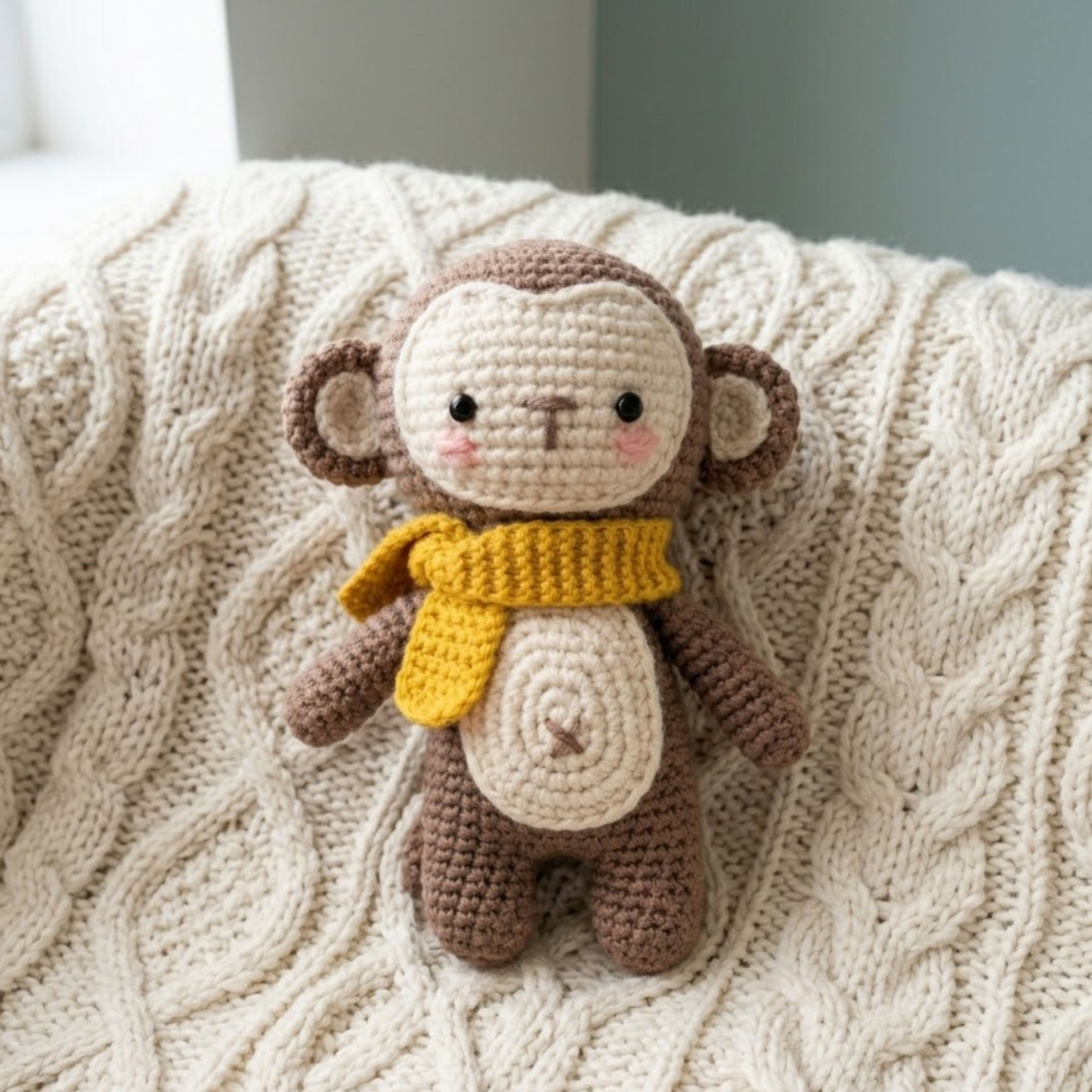 Crochet Monkey Plush, Handmade Amigurumi Monkey Doll, Cute Banana Scarf Stuffed Animal, Kawaii Nursery Gift, Soft Toy Sizes 4-12in, Kids Toy