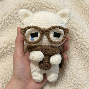 Crochet Cat Plush, Handmade Amigurumi Cat Doll, Cute Glasses Cat With Scarf, Kawaii Nursery Decor Gift, Stuffed Toys 4-12in for Cat Lovers