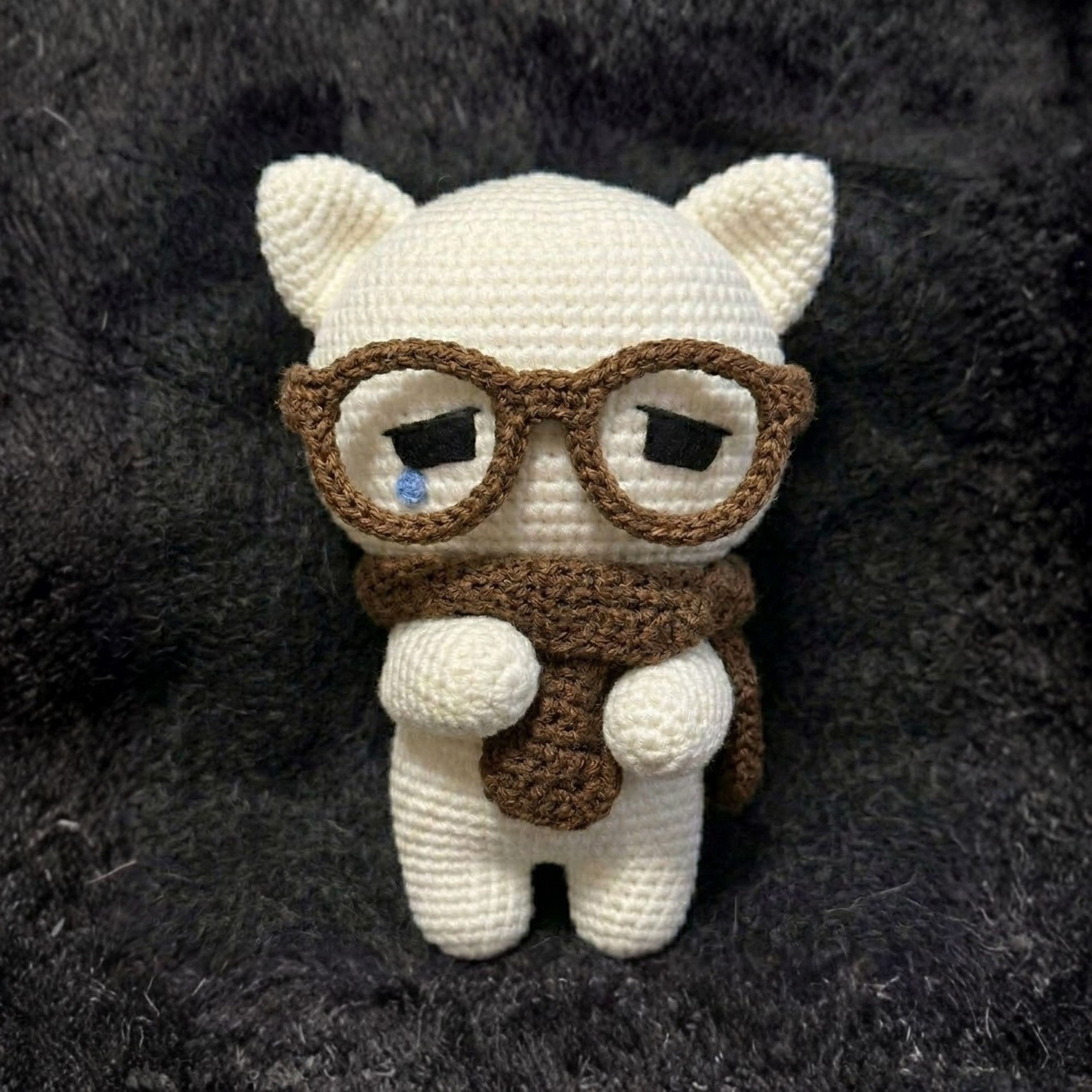 Crochet Cat Plush, Handmade Amigurumi Cat Doll, Cute Glasses Cat With Scarf, Kawaii Nursery Decor Gift, Stuffed Toys 4-12in for Cat Lovers