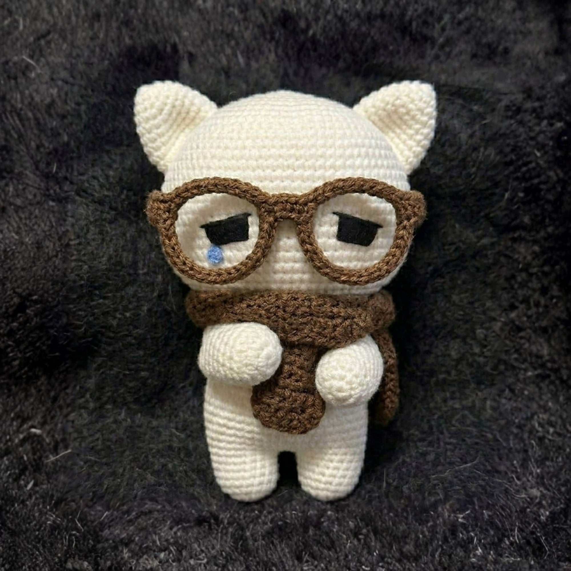 Crochet Cat Plush, Handmade Amigurumi Cat Doll, Cute Glasses Cat With Scarf, Kawaii Nursery Decor Gift, Stuffed Toys 4-12in for Cat Lovers