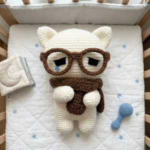 Crochet Cat Plush, Handmade Amigurumi Cat Doll, Cute Glasses Cat With Scarf, Kawaii Nursery Decor Gift, Stuffed Toys 4-12in for Cat Lovers