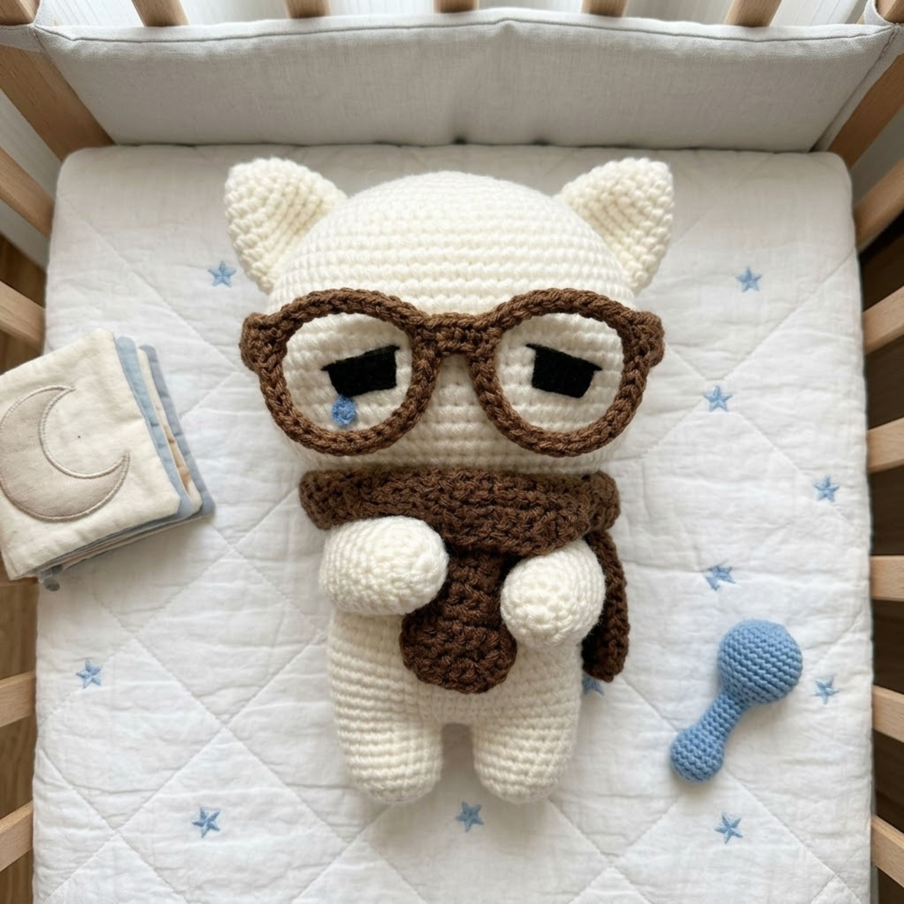 Crochet Cat Plush, Handmade Amigurumi Cat Doll, Cute Glasses Cat With Scarf, Kawaii Nursery Decor Gift, Stuffed Toys 4-12in for Cat Lovers