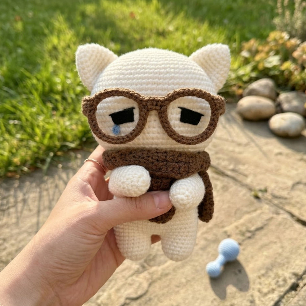 Crochet Cat Plush, Handmade Amigurumi Cat Doll, Cute Glasses Cat With Scarf, Kawaii Nursery Decor Gift, Stuffed Toys 4-12in for Cat Lovers