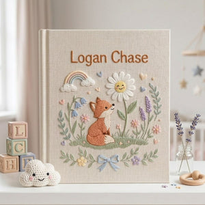 Personalized Baby Photo Album, Hand Embroidered Dinosaur Memory Book, Custom Name Keepsake, Woodland Nursery Gift, Newborn, Baby Shower Gift