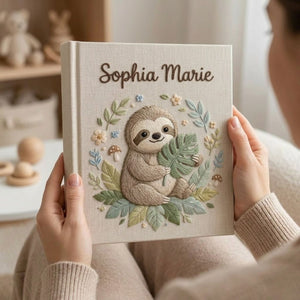 Personalized Baby Photo Album, Hand Embroidered Dinosaur Memory Book, Custom Name Keepsake, Woodland Nursery Gift, Newborn, Baby Shower Gift