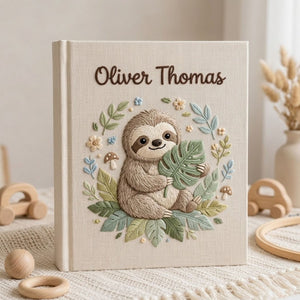 Personalized Baby Photo Album, Hand Embroidered Dinosaur Memory Book, Custom Name Keepsake, Woodland Nursery Gift, Newborn, Baby Shower Gift