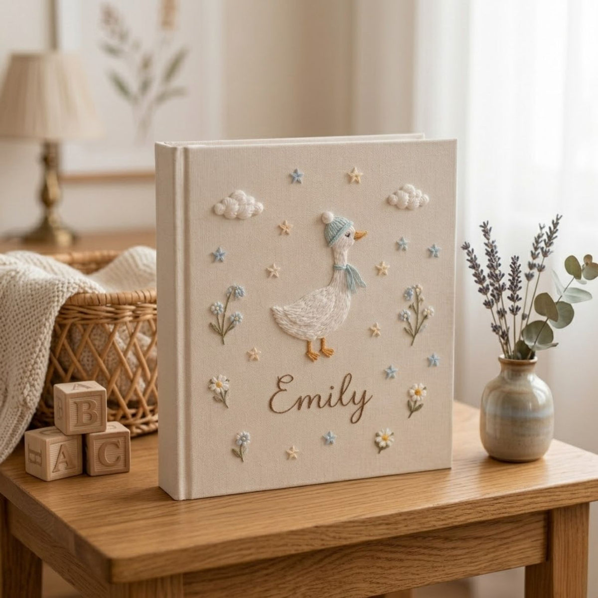 Personalized Baby Photo Album, Hand Embroidered Dinosaur Memory Book, Custom Name Keepsake, Woodland Nursery Gift, Newborn, Baby Shower Gift