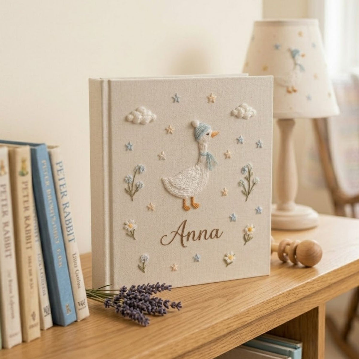 Personalized Baby Photo Album, Hand Embroidered Dinosaur Memory Book, Custom Name Keepsake, Woodland Nursery Gift, Newborn, Baby Shower Gift
