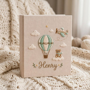 Personalized Baby Photo Album, Hand Embroidered Dinosaur Memory Book, Custom Name Keepsake, Woodland Nursery Gift, Newborn, Baby Shower Gift