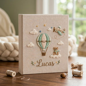 Personalized Baby Photo Album, Hand Embroidered Dinosaur Memory Book, Custom Name Keepsake, Woodland Nursery Gift, Newborn, Baby Shower Gift