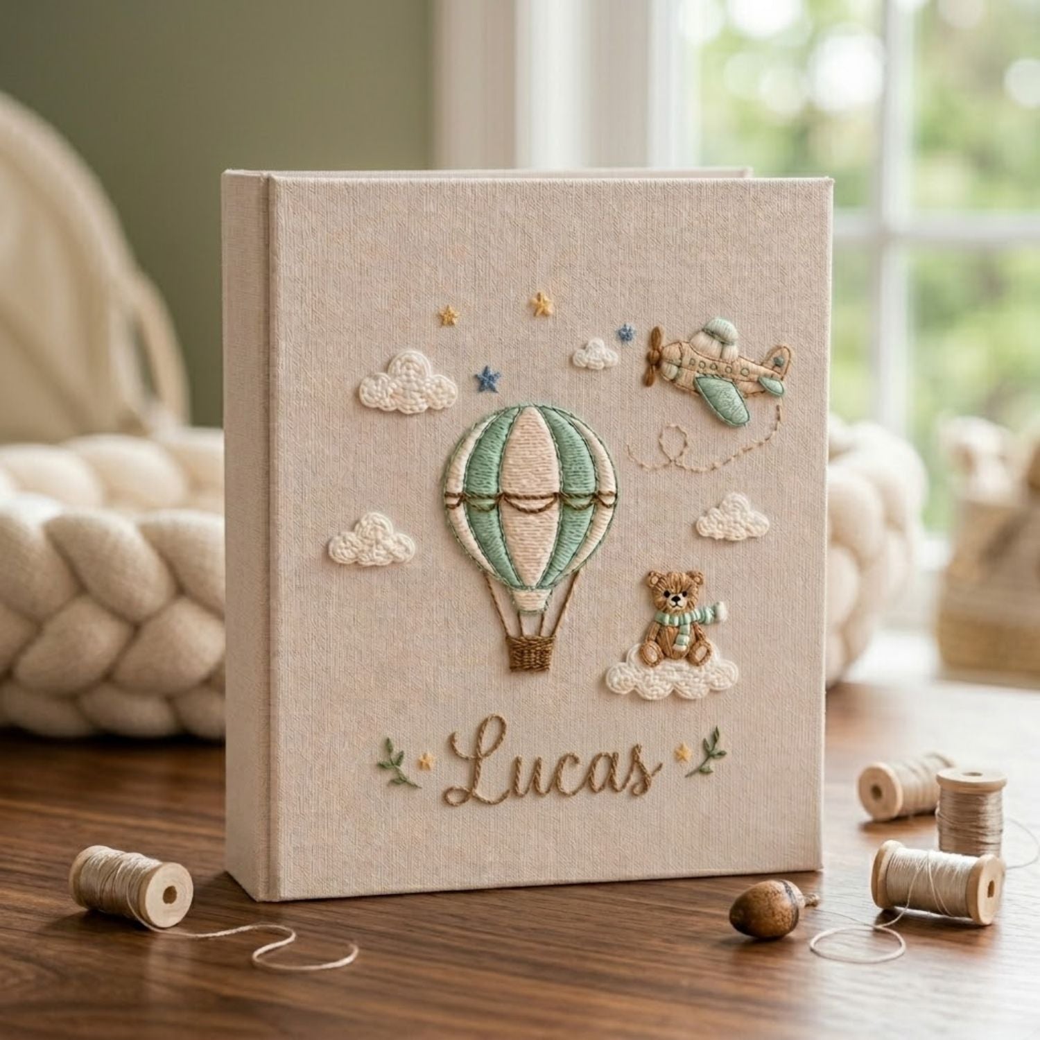 Personalized Baby Photo Album, Hand Embroidered Dinosaur Memory Book, Custom Name Keepsake, Woodland Nursery Gift, Newborn, Baby Shower Gift