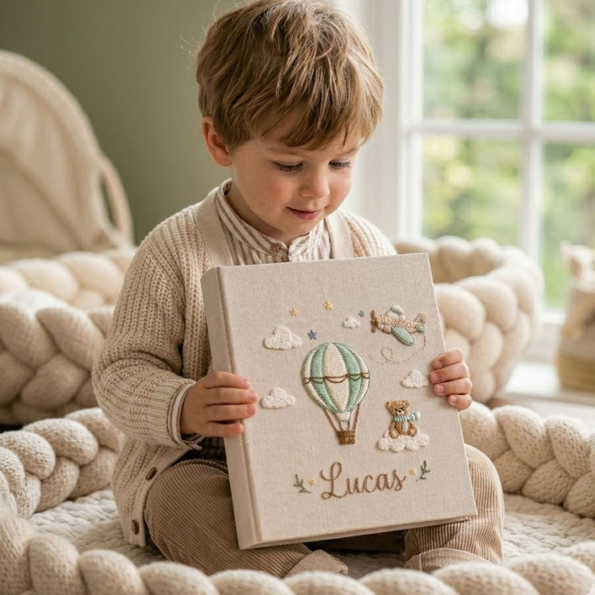 Personalized Baby Photo Album, Hand Embroidered Dinosaur Memory Book, Custom Name Keepsake, Woodland Nursery Gift, Newborn, Baby Shower Gift