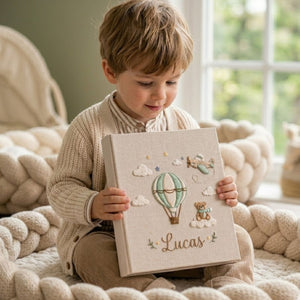 Personalized Baby Photo Album, Hand Embroidered Dinosaur Memory Book, Custom Name Keepsake, Woodland Nursery Gift, Newborn, Baby Shower Gift