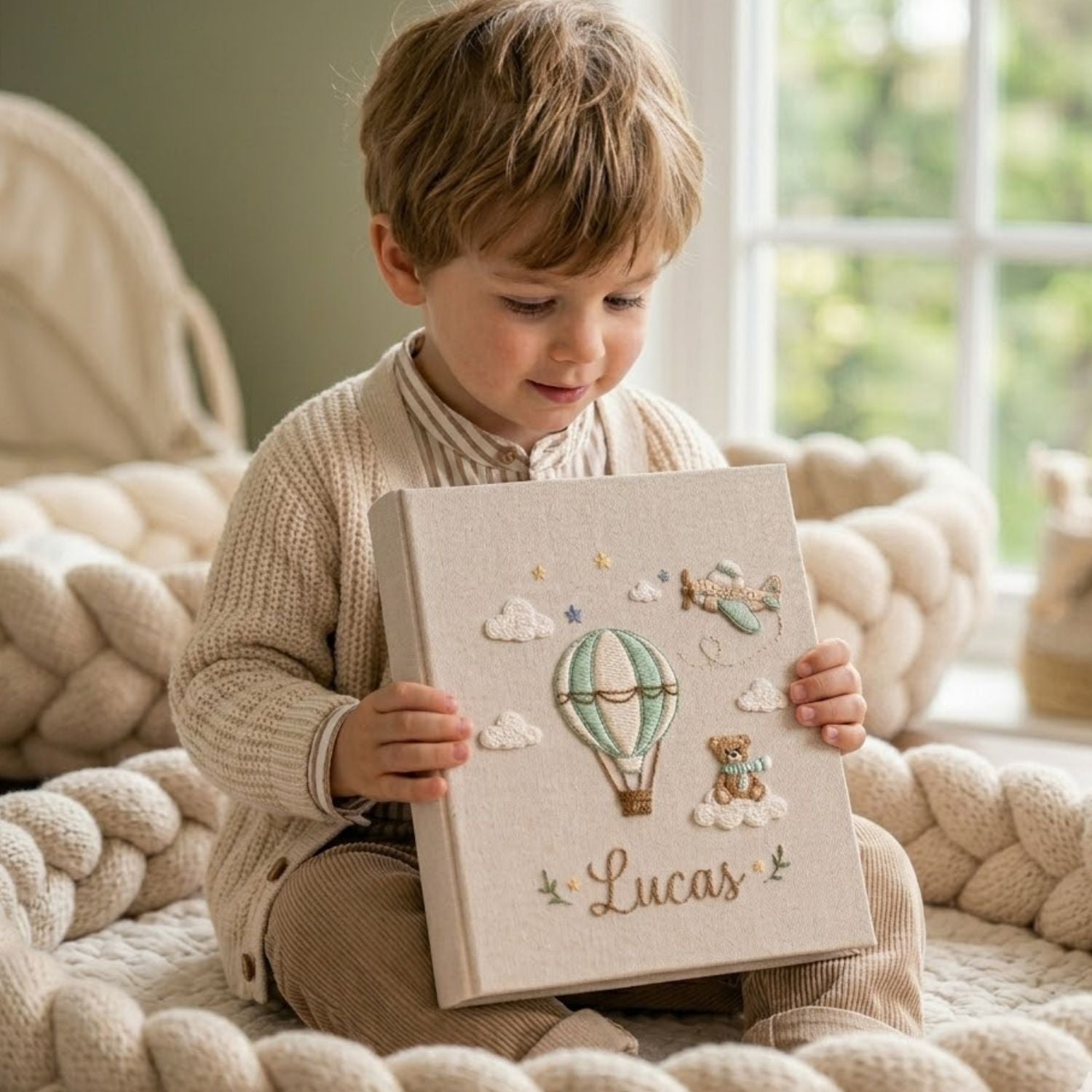 Personalized Baby Photo Album, Hand Embroidered Dinosaur Memory Book, Custom Name Keepsake, Woodland Nursery Gift, Newborn, Baby Shower Gift