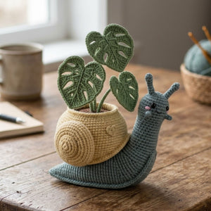 Crochet Snail Plant Amigurumi Plush, Handmade Monstera Leaf Stuffed Toy, Cute Plant Lover Gift, Nursery Decor, Custom 4-12 Inch Home Plushie