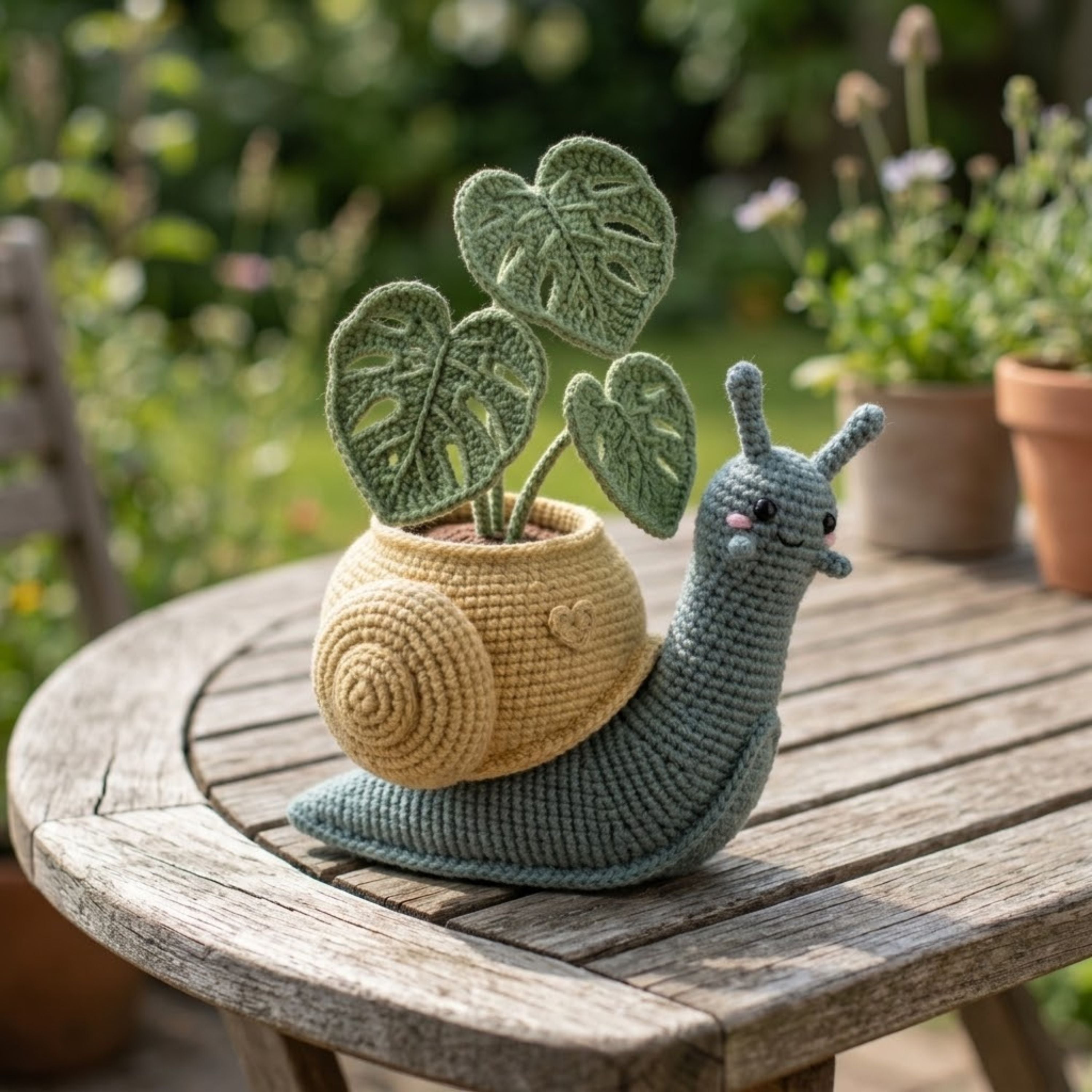 Crochet Snail Plant Amigurumi Plush, Handmade Monstera Leaf Stuffed Toy, Cute Plant Lover Gift, Nursery Decor, Custom 4-12 Inch Home Plushie