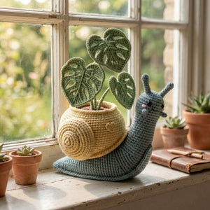 Crochet Snail Plant Amigurumi Plush, Handmade Monstera Leaf Stuffed Toy, Cute Plant Lover Gift, Nursery Decor, Custom 4-12 Inch Home Plushie