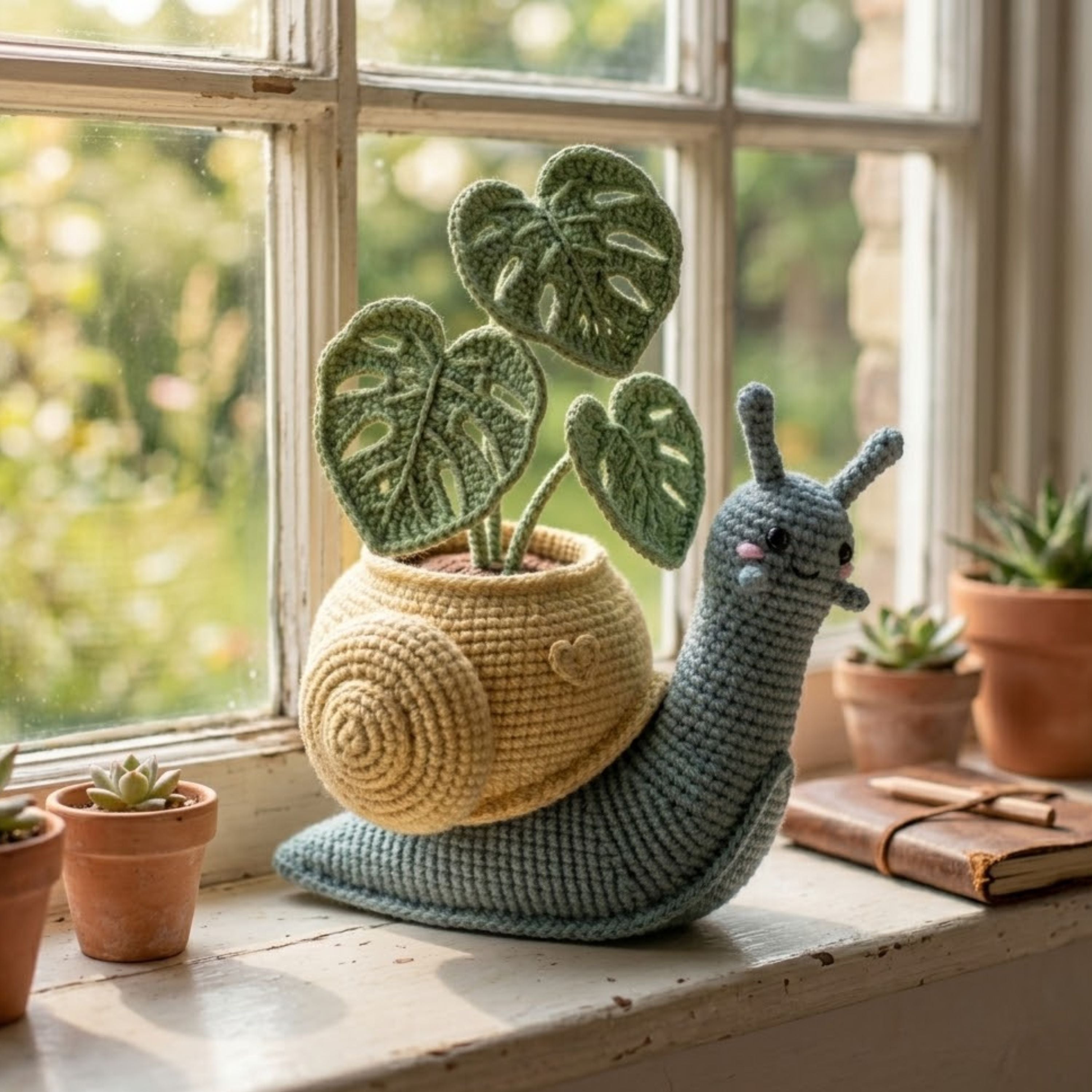 Crochet Snail Plant Amigurumi Plush, Handmade Monstera Leaf Stuffed Toy, Cute Plant Lover Gift, Nursery Decor, Custom 4-12 Inch Home Plushie