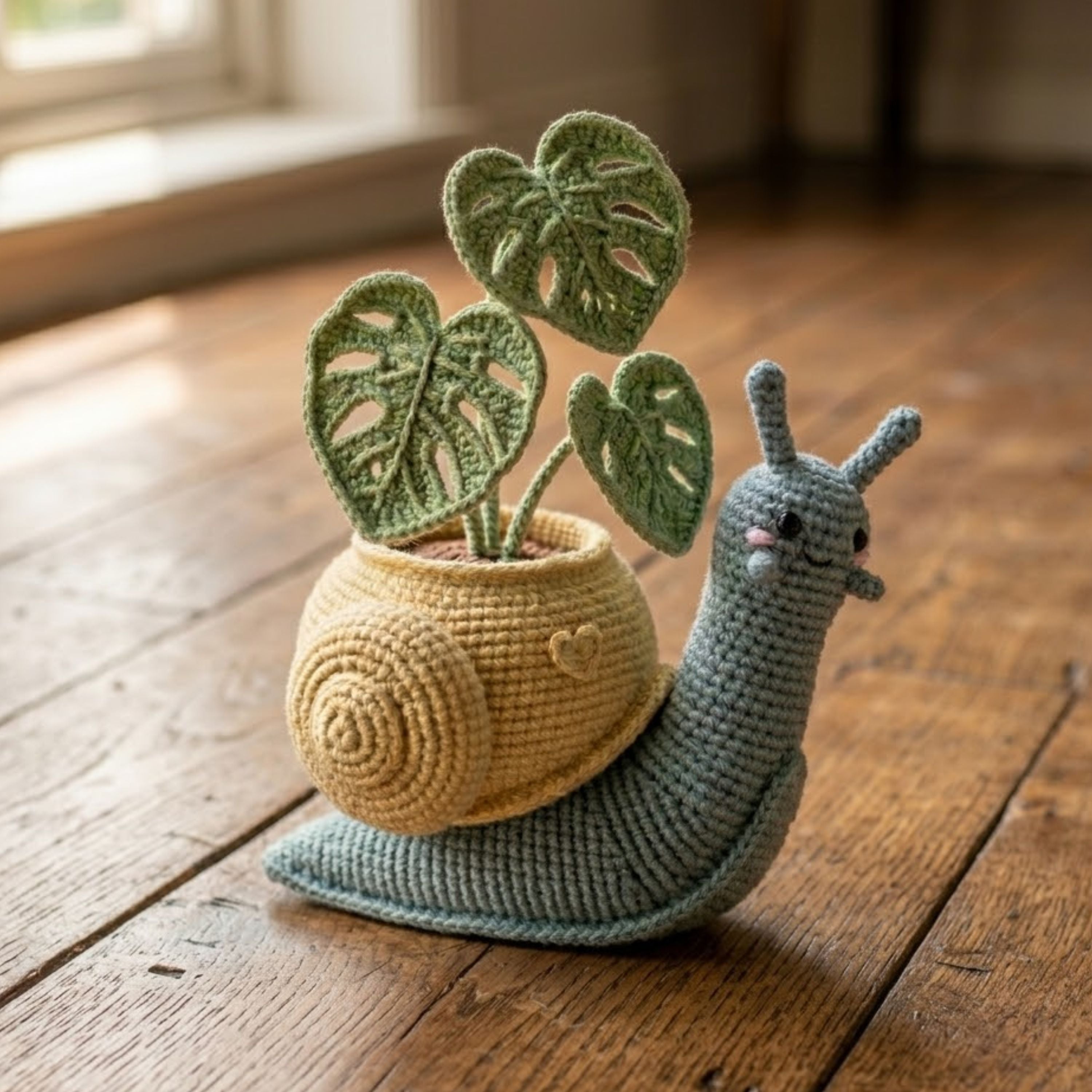 Crochet Snail Plant Amigurumi Plush, Handmade Monstera Leaf Stuffed Toy, Cute Plant Lover Gift, Nursery Decor, Custom 4-12 Inch Home Plushie