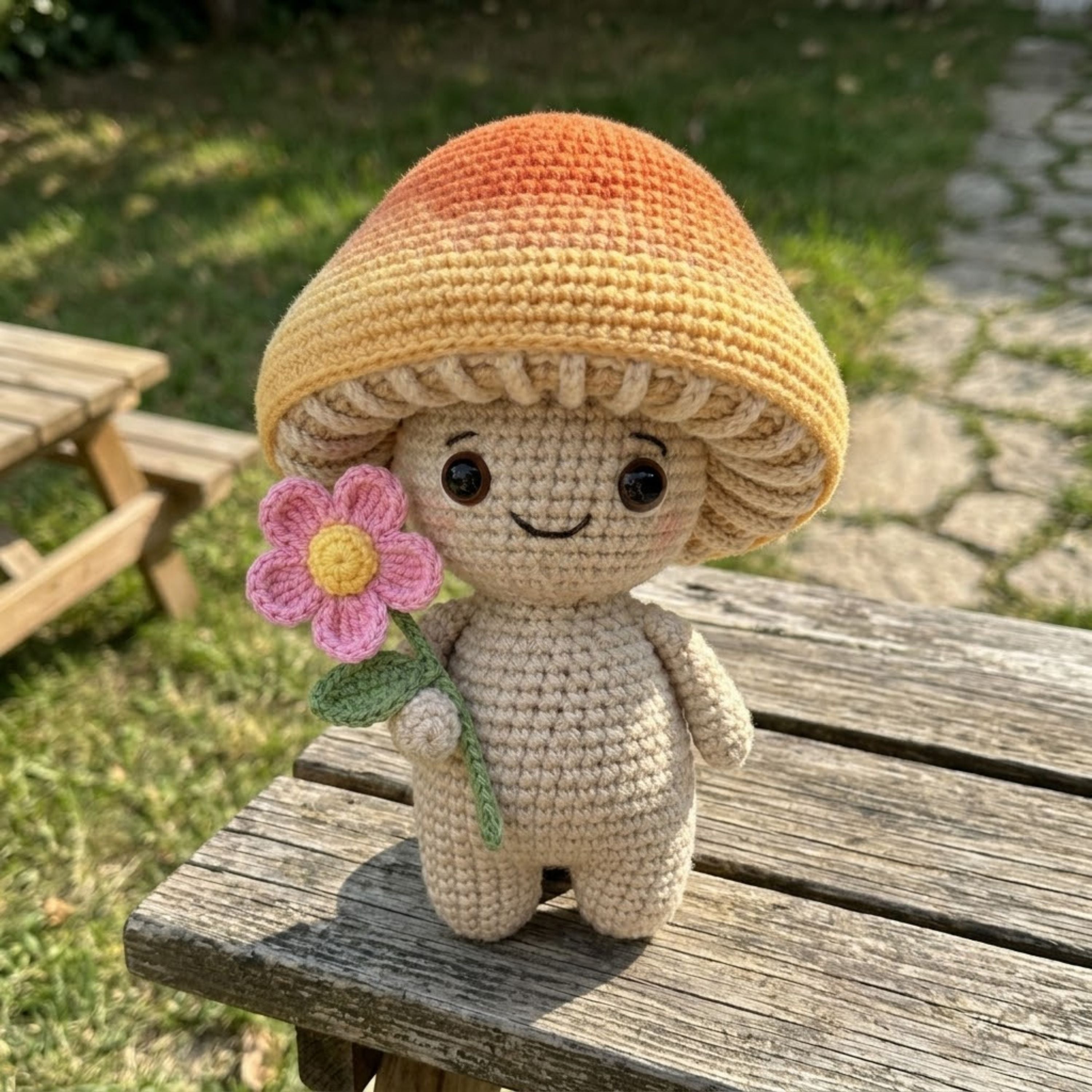 Crochet Mushroom Doll Amigurumi Plush, Handmade Flower Stuffed Toy, Cute Forest Nursery Decor, Cottagecore Gift, Custom 4-12 Inch Soft Plush