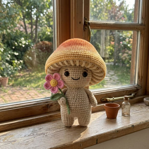 Crochet Mushroom Doll Amigurumi Plush, Handmade Flower Stuffed Toy, Cute Forest Nursery Decor, Cottagecore Gift, Custom 4-12 Inch Soft Plush