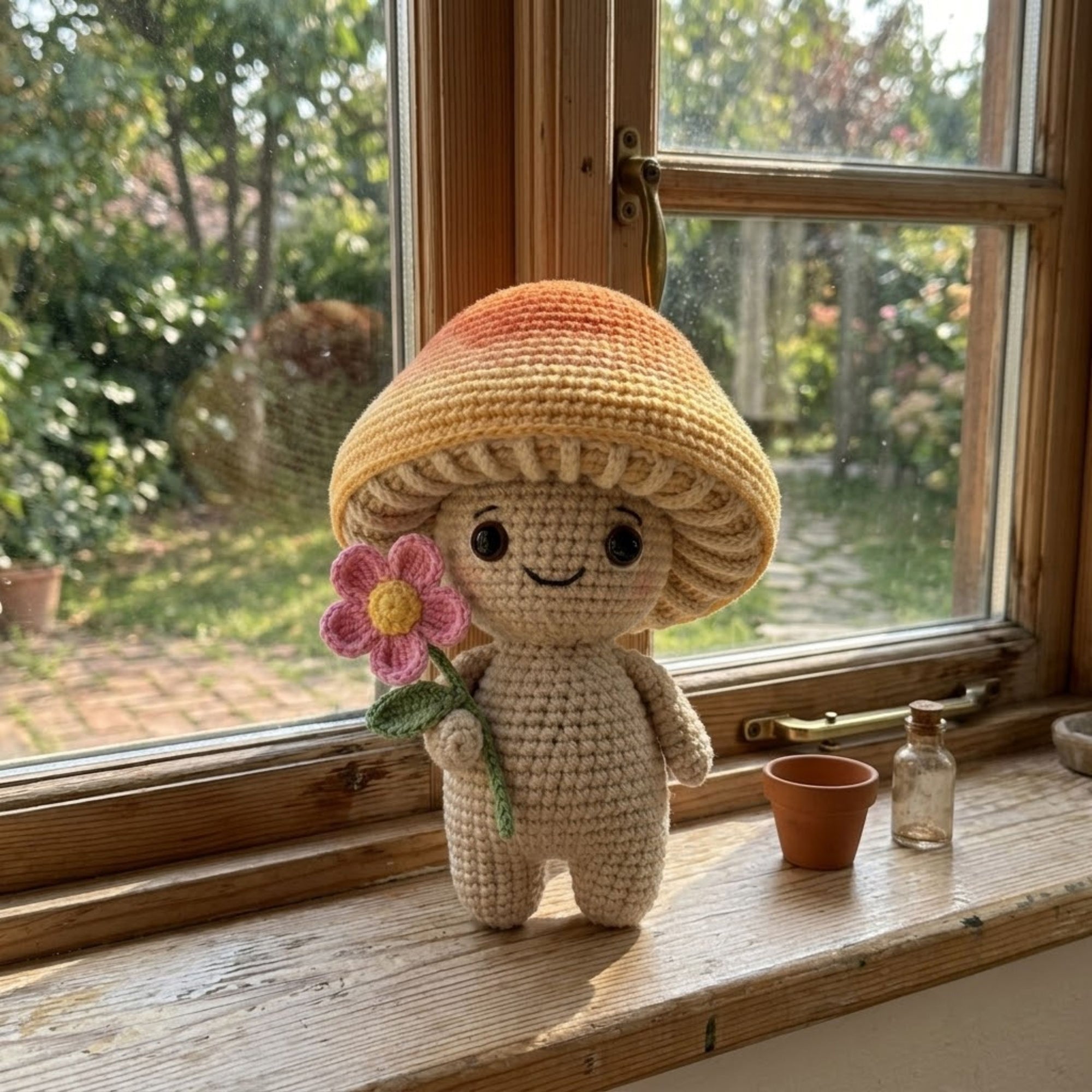 Crochet Mushroom Doll Amigurumi Plush, Handmade Flower Stuffed Toy, Cute Forest Nursery Decor, Cottagecore Gift, Custom 4-12 Inch Soft Plush