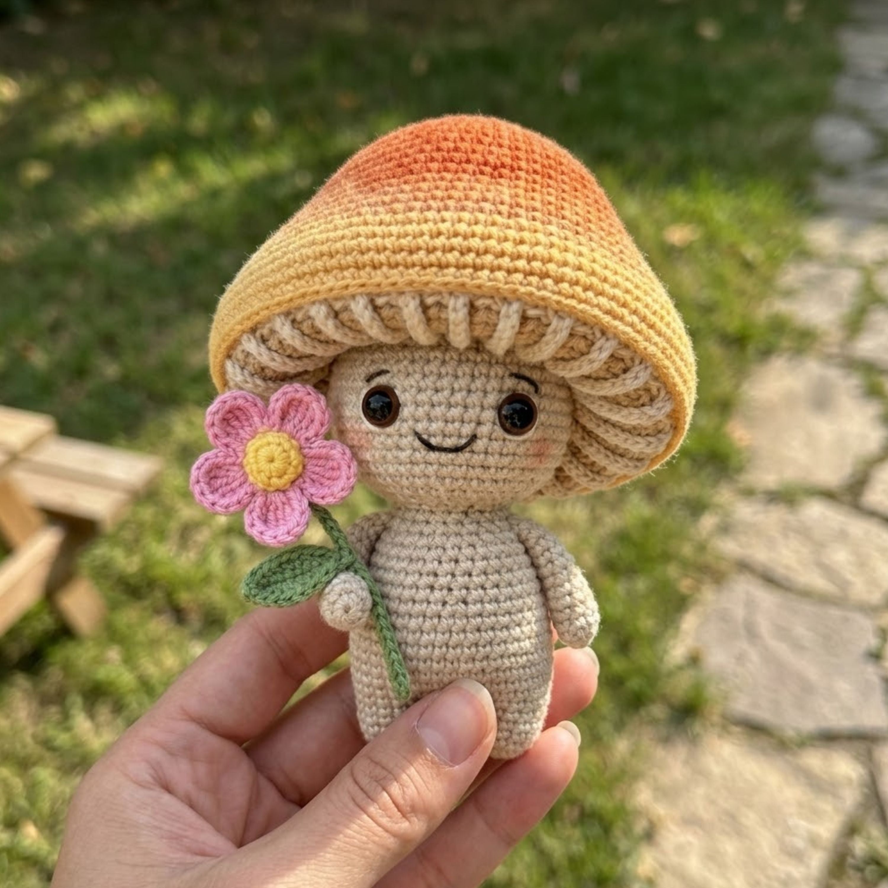 Crochet Mushroom Doll Amigurumi Plush, Handmade Flower Stuffed Toy, Cute Forest Nursery Decor, Cottagecore Gift, Custom 4-12 Inch Soft Plush