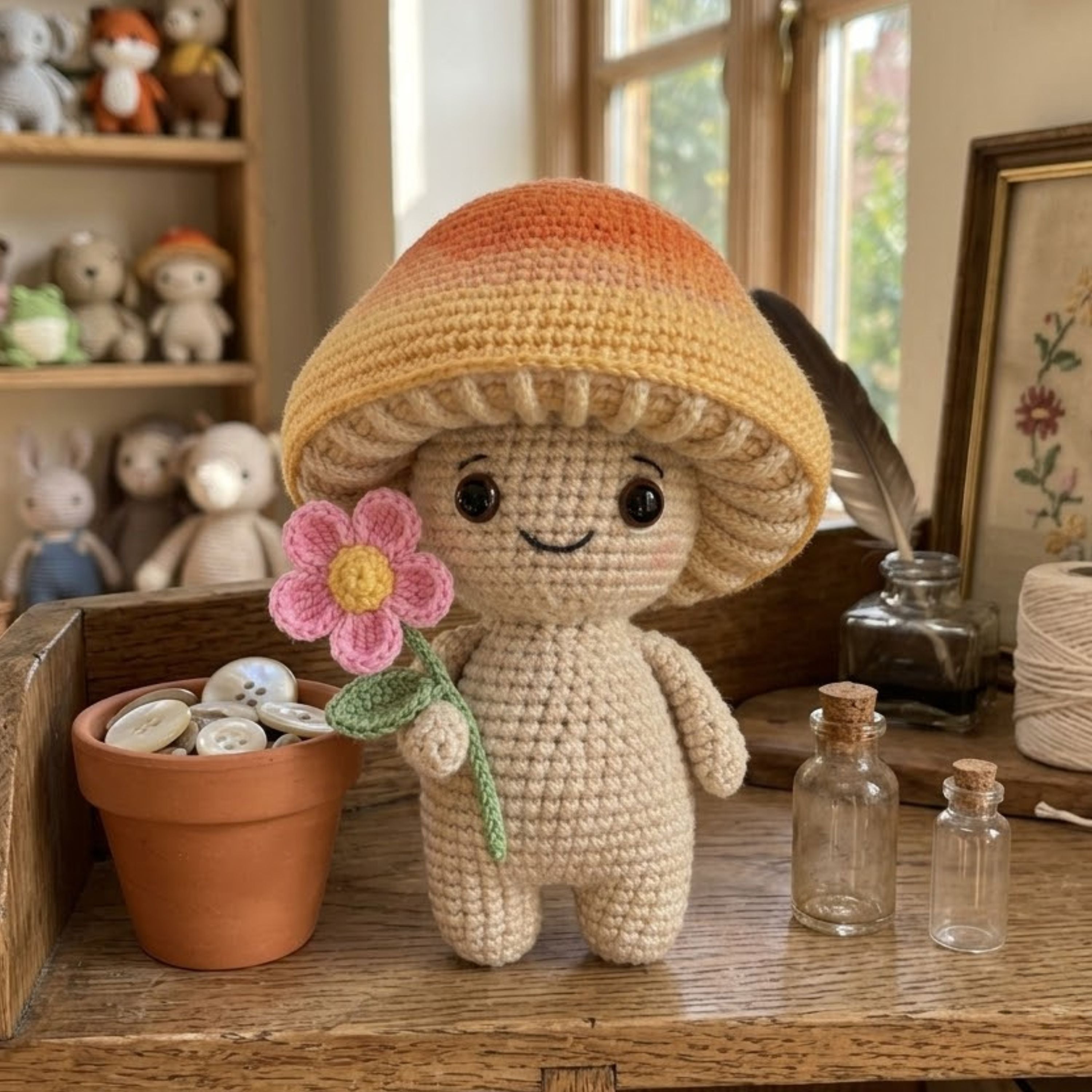 Crochet Mushroom Doll Amigurumi Plush, Handmade Flower Stuffed Toy, Cute Forest Nursery Decor, Cottagecore Gift, Custom 4-12 Inch Soft Plush