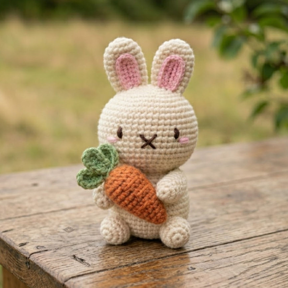 Crochet Bunny With Carrot Amigurumi Plush, Handmade Rabbit Stuffed Toy, Cute Easter Nursery Decor, Custom 4-12 Inch Soft Gift For Baby Rooms