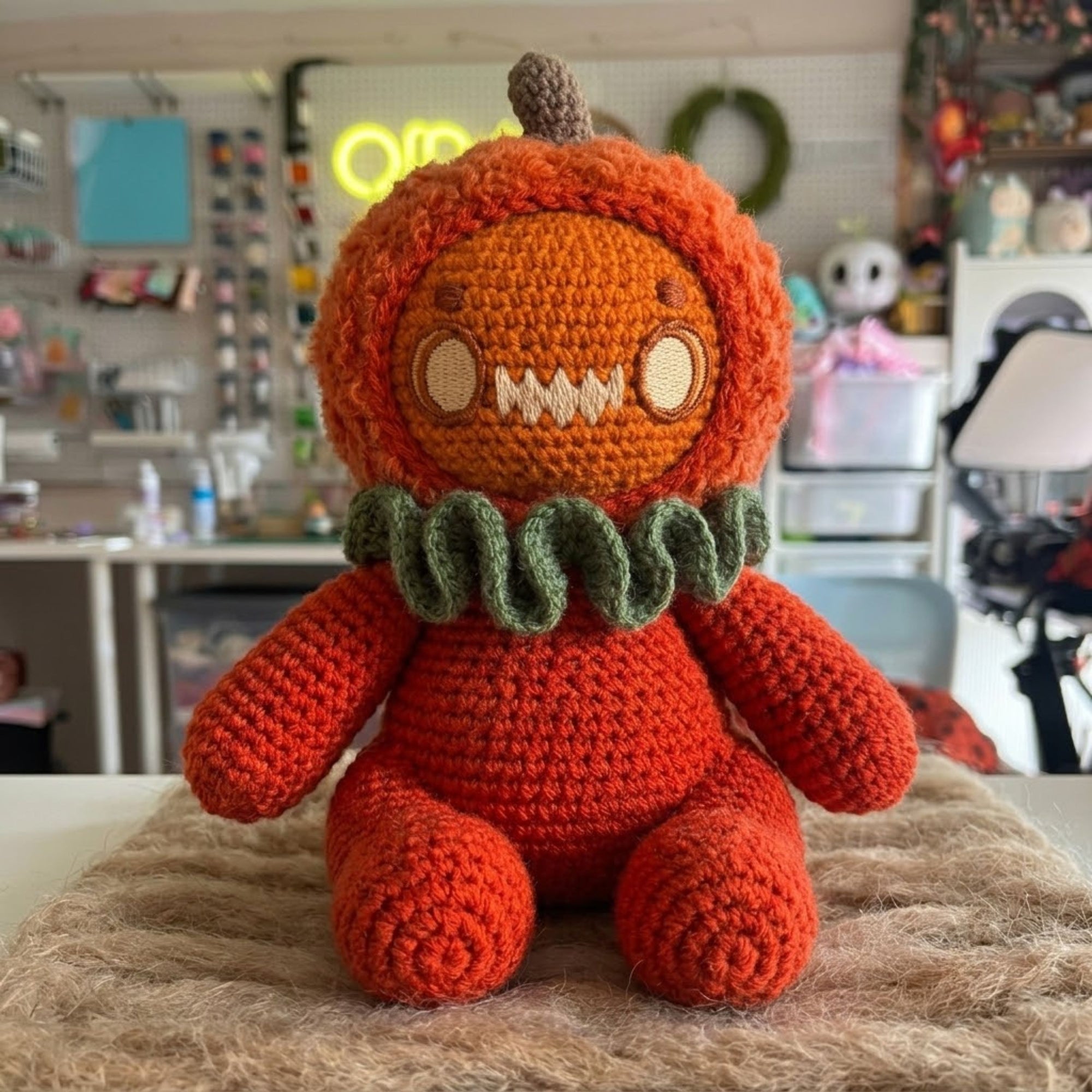Crochet Pumpkin Monster Amigurumi Plush, Handmade Halloween Stuffed Toy, Cute Fall Nursery Decor, Custom 4-12 Inch Spooky Soft Gift For Kids
