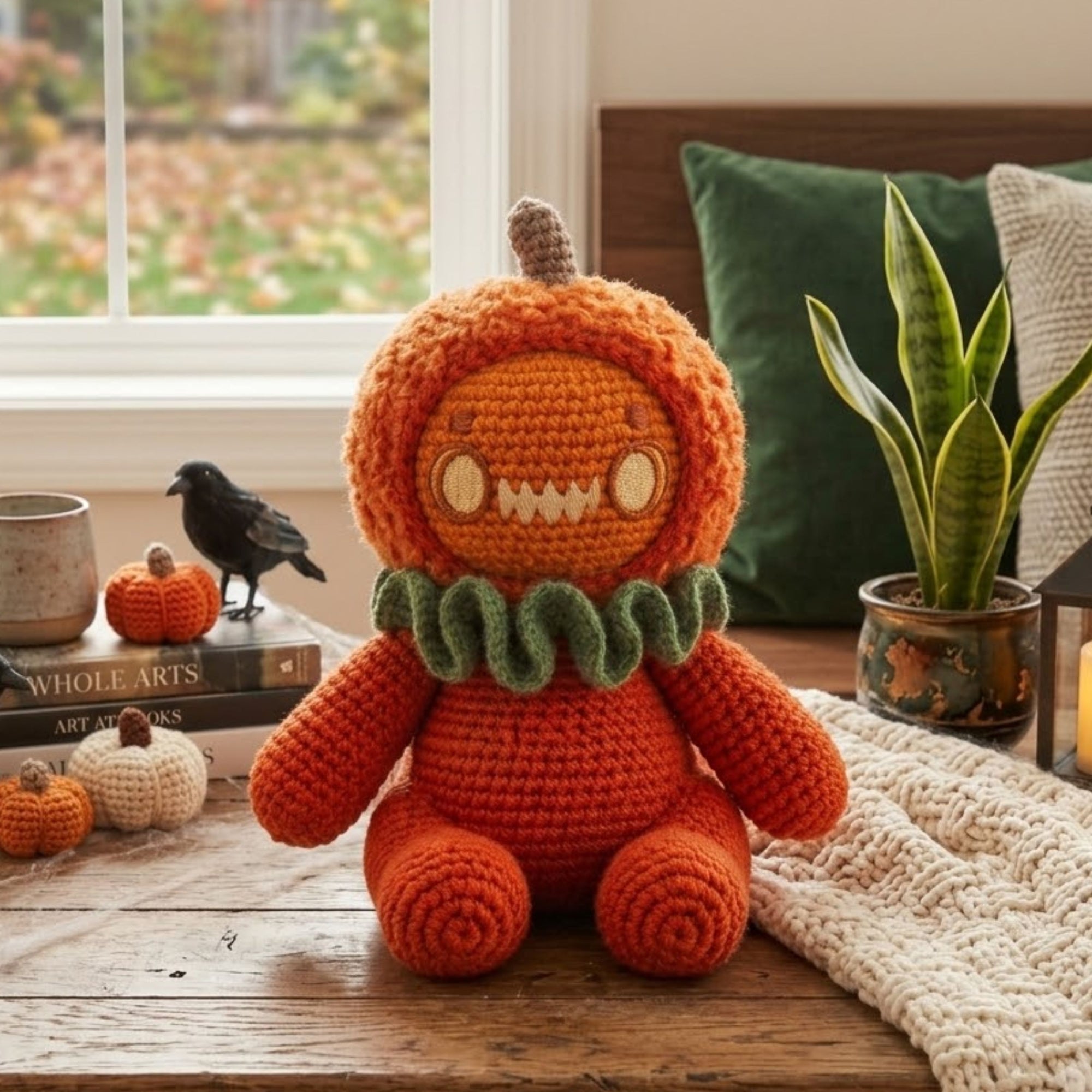 Crochet Pumpkin Monster Amigurumi Plush, Handmade Halloween Stuffed Toy, Cute Fall Nursery Decor, Custom 4-12 Inch Spooky Soft Gift For Kids