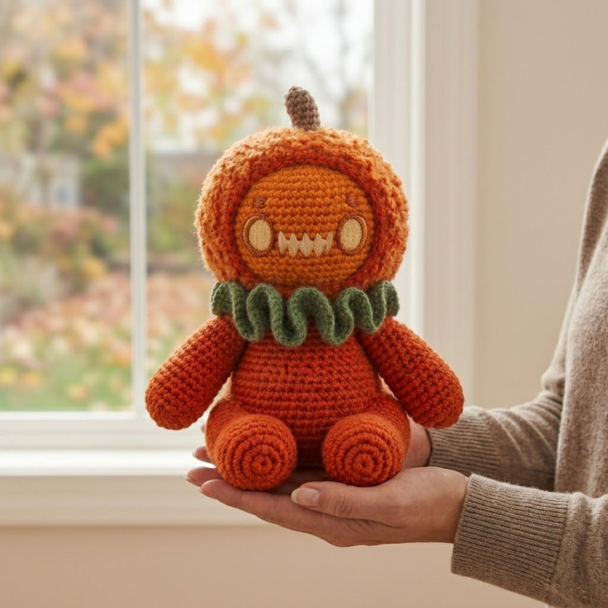 Crochet Pumpkin Monster Amigurumi Plush, Handmade Halloween Stuffed Toy, Cute Fall Nursery Decor, Custom 4-12 Inch Spooky Soft Gift For Kids