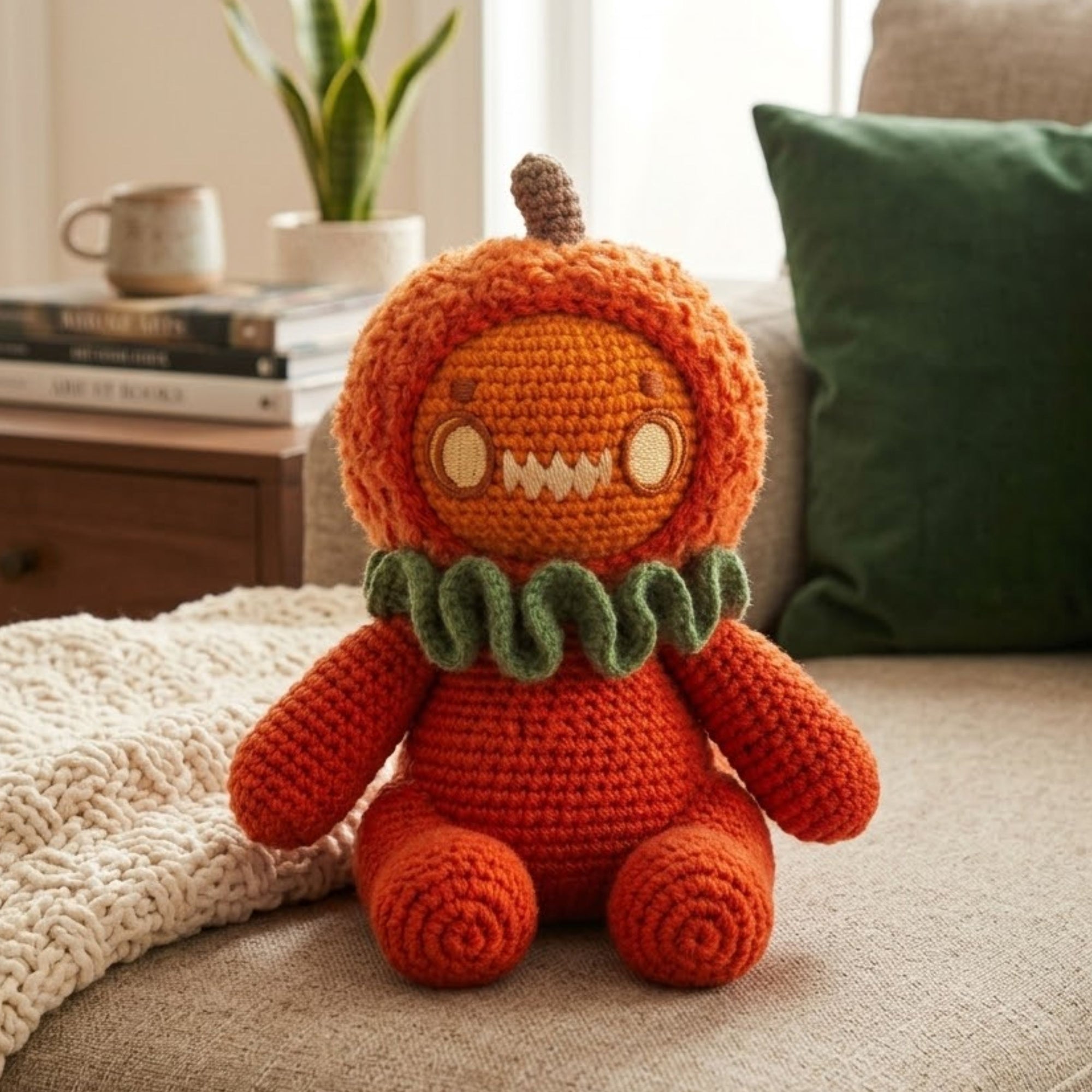 Crochet Pumpkin Monster Amigurumi Plush, Handmade Halloween Stuffed Toy, Cute Fall Nursery Decor, Custom 4-12 Inch Spooky Soft Gift For Kids