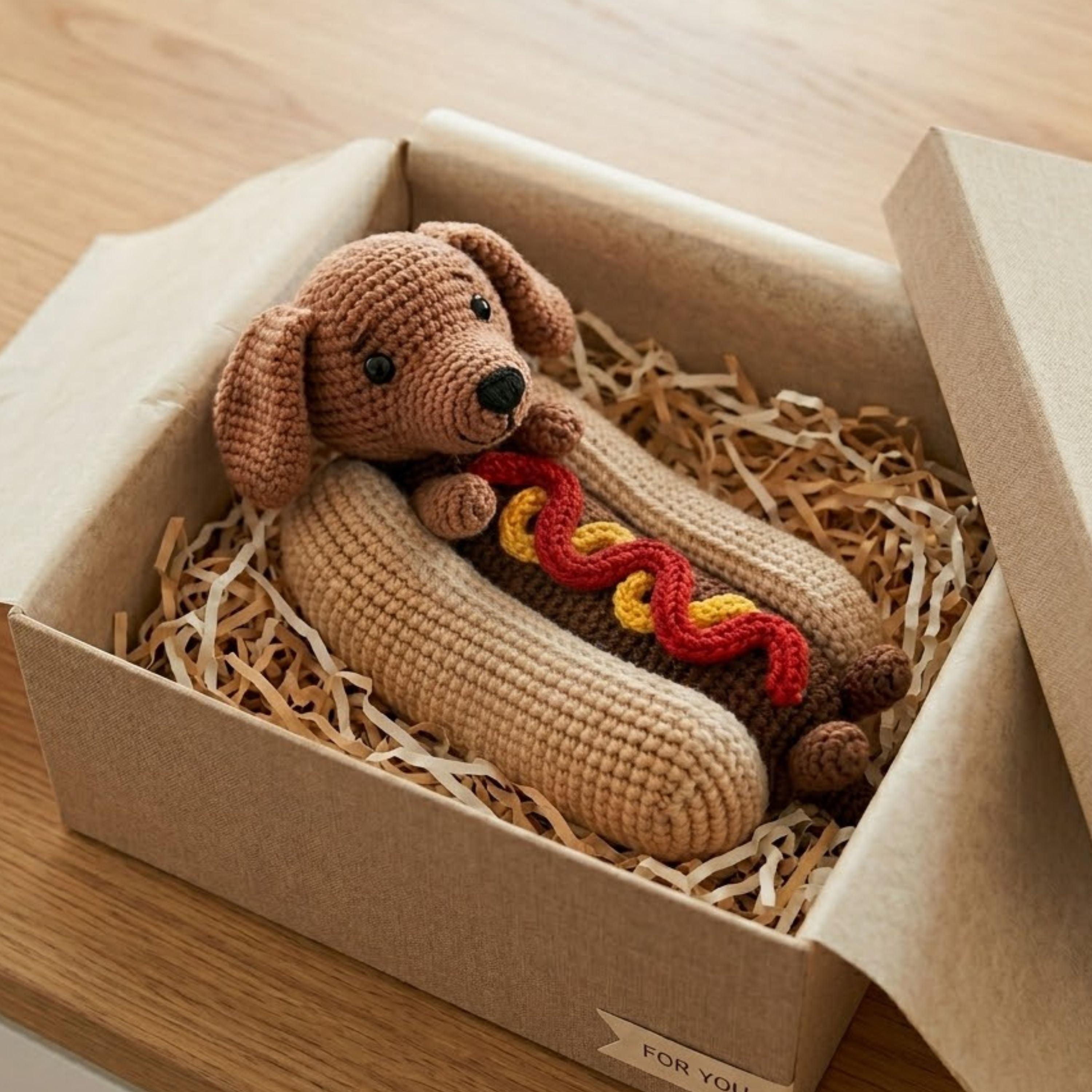 Crochet Hot Dog Dachshund Amigurumi Plush, Handmade Puppy Stuffed Toy, Cute Food Dog Decor, Custom 4-12 Inch Soft Gift For Kids And Dog Fans