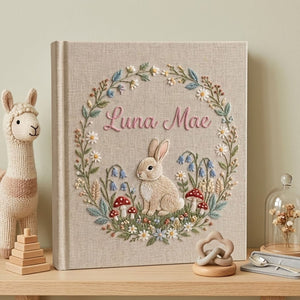 Personalized Baby Photo Album, Hand Embroidered Dinosaur Memory Book, Custom Name Keepsake, Woodland Nursery Gift, Newborn, Baby Shower Gift