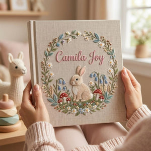 Personalized Baby Photo Album, Hand Embroidered Dinosaur Memory Book, Custom Name Keepsake, Woodland Nursery Gift, Newborn, Baby Shower Gift