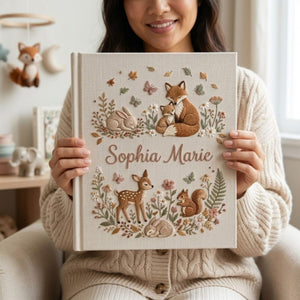 Personalized Baby Photo Album, Hand Embroidered Dinosaur Memory Book, Custom Name Keepsake, Woodland Nursery Gift, Newborn, Baby Shower Gift