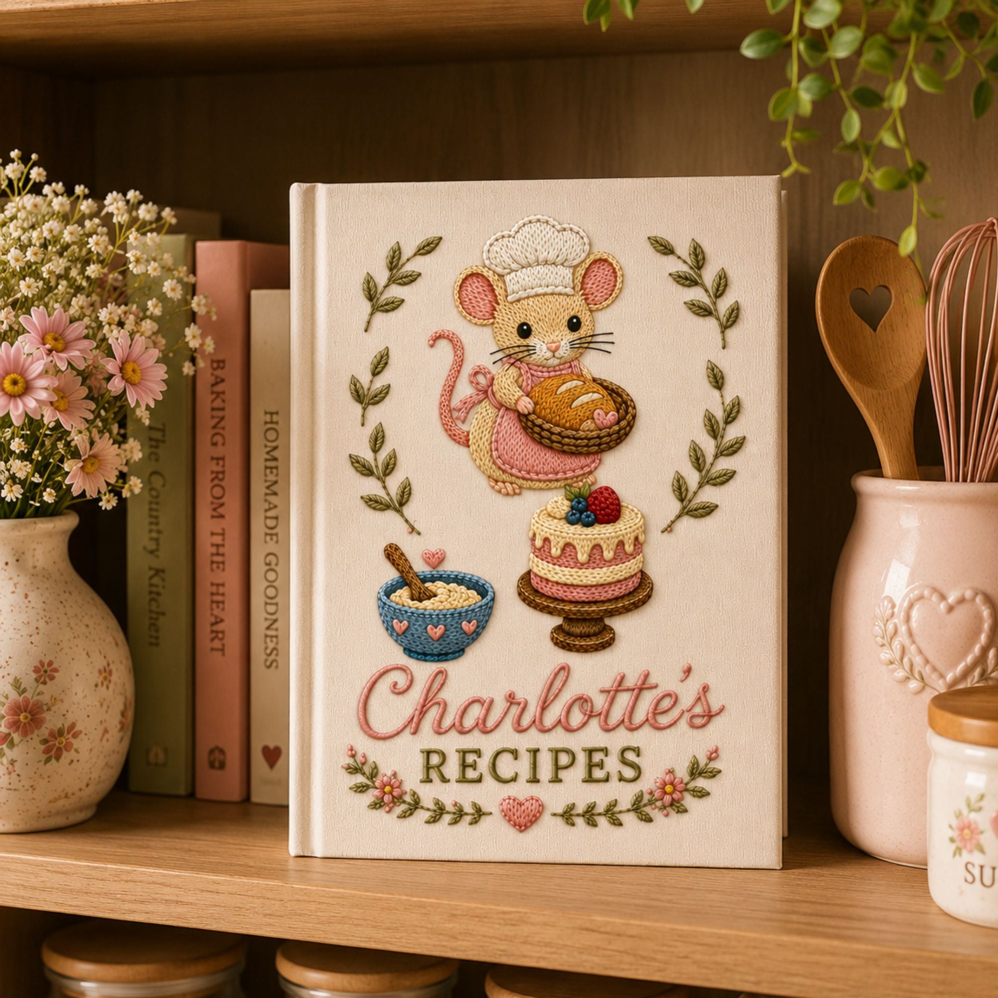 Personalized Mouse Baker Recipe Book, Embroidered Cooking Journal, Cute Baking Mouse Cookbook, Gift for Bakers, Cottagecore Baking Journal