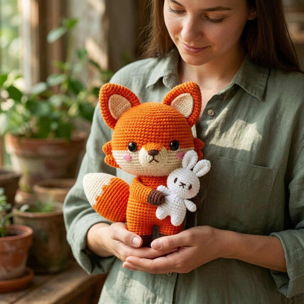 Cute Crochet Fox Doll & Bunny Amigurumi, Woodland Animal Plush Toy Set