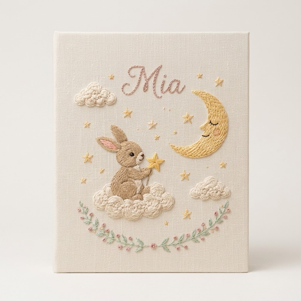 Personalized Baby Photo Album Hand Embroidered With Sleeves For Baby Shower Gift